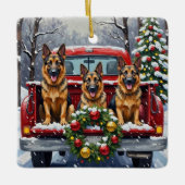 German Shepherd Christmas Red Truck Holiday Keramikornament (Vorderseite)