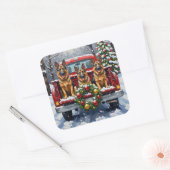 German Shepherd Christmas Red Truck Holiday Quadratischer Aufkleber (Umschlag)