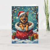 German Shepherd Christmas Santa Bag Adventure Karte (Vorderseite)