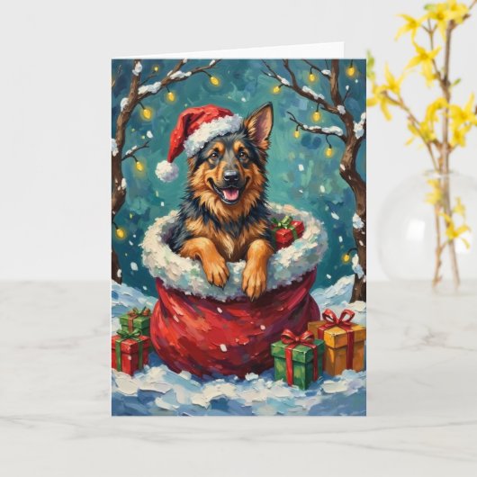 German Shepherd Christmas Santa Bag Adventure Karte (Gelbe Blume)