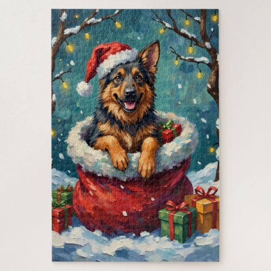 German Shepherd Christmas Santa Bag Adventure Puzzle (Vertikal)