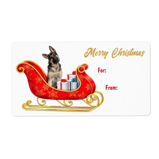 German Shepherd Christmas Sleigh - Geschenk-Tag (Vorne)