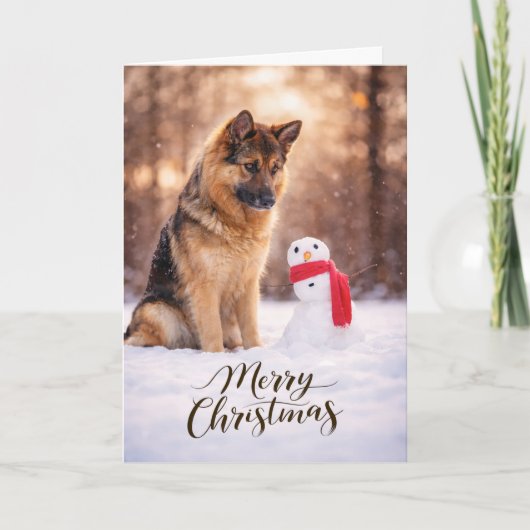 German Shepherd Christmas Snowman Feiertagskarte (Vorderseite)