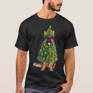 German Shepherd Christmas Tree Lights Funny Gift T-Shirt