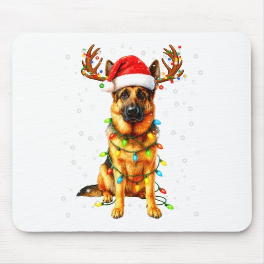 German Shepherd Christmas Tree Lights Pajama Dog L Mousepad (Vorne)