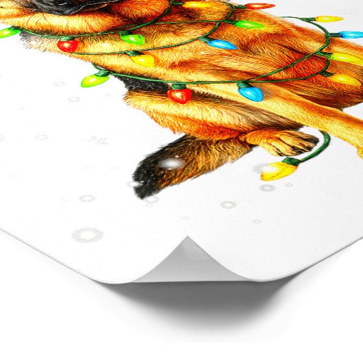 German Shepherd Christmas Tree Lights Pajama Dog L Poster (Ecke)