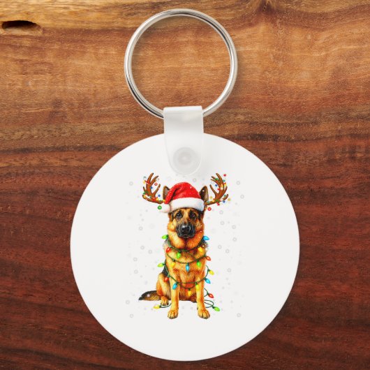 German Shepherd Christmas Tree Lights Pajama Dog L Schlüsselanhänger (Vorderseite)