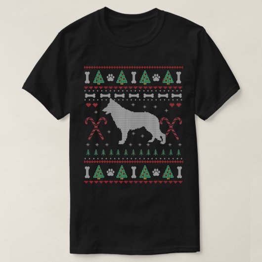 German Shepherd Christmas Ugly Sweater Funny Dog L T-Shirt (Design vorne)