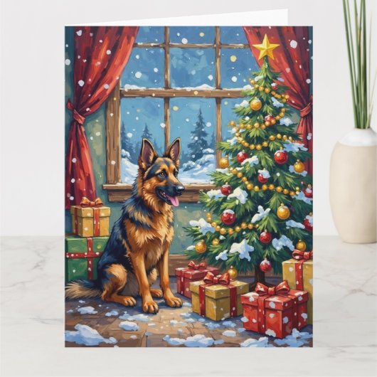 German Shepherd Christmas Under The Tree Karte (Vorderseite)