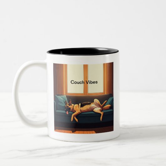 German Shepherd Couch Vibes Zweifarbige Tasse (Links)