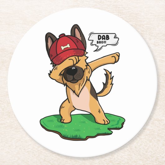 German Shepherd Dabbing Runder Pappuntersetzer (Vorderseite)