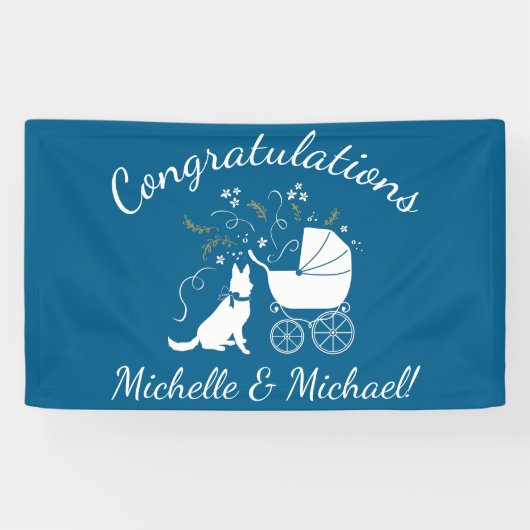 German Shepherd Dog Baby Shower Blue Boy Banner (Horizontal)