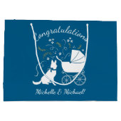 German Shepherd Dog Baby Shower Blue Boy Große Geschenktüte (Rückseite)