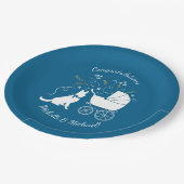 German Shepherd Dog Baby Shower Blue Boy Pappteller (Schrägansicht)