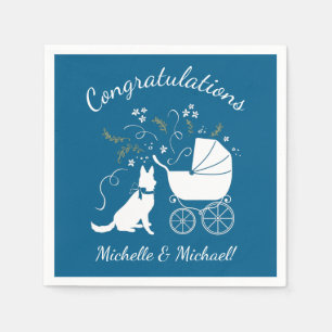 German Shepherd Dog Baby Shower Blue Boy Serviette