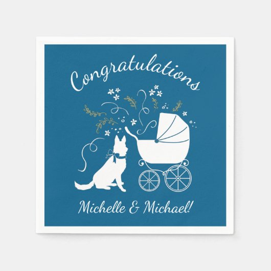 German Shepherd Dog Baby Shower Blue Boy Serviette (Vorderseite)