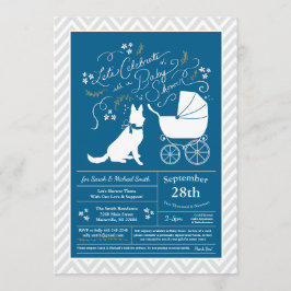 German Shepherd Dog Baby Shower French Blue Boy Einladung