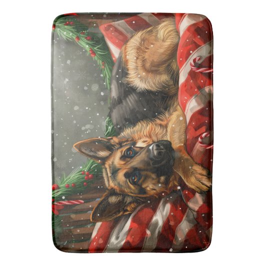 German Shepherd Dog Christmas Festive Badematte (Vorderseite Vertikal)