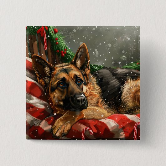German Shepherd Dog Christmas Festive Button (Vorderseite)
