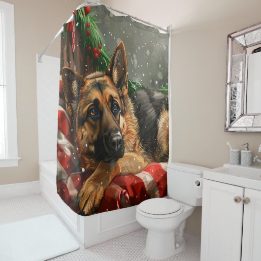 German Shepherd Dog Christmas Festive Duschvorhang (Beispiel)