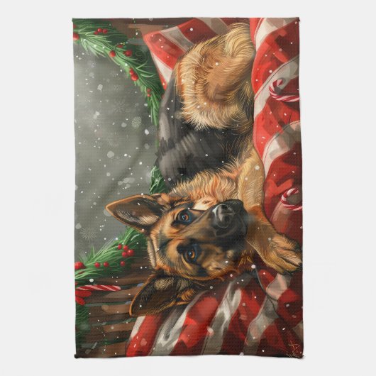 German Shepherd Dog Christmas Festive Geschirrtuch (Vertikal)