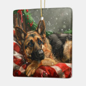 German Shepherd Dog Christmas Festive Keramikornament (Links)