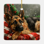 German Shepherd Dog Christmas Festive Keramikornament (Rückseite)