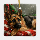 German Shepherd Dog Christmas Festive Keramikornament (Vorderseite)