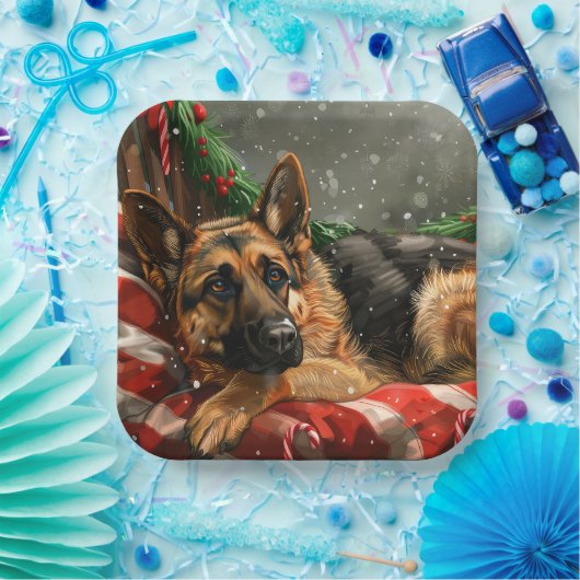 German Shepherd Dog Christmas Festive Pappteller (Party)