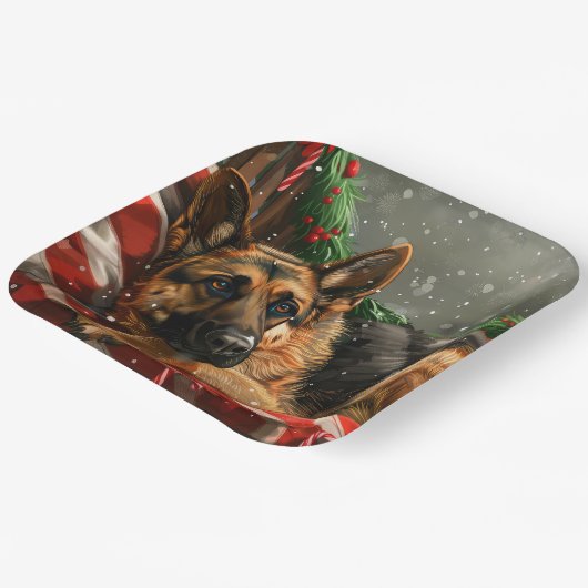 German Shepherd Dog Christmas Festive Pappteller (Gewinkelt)