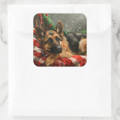 German Shepherd Dog Christmas Festive Quadratischer Aufkleber (Tasche)