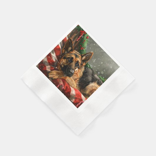 German Shepherd Dog Christmas Festive Serviette (Ecke)