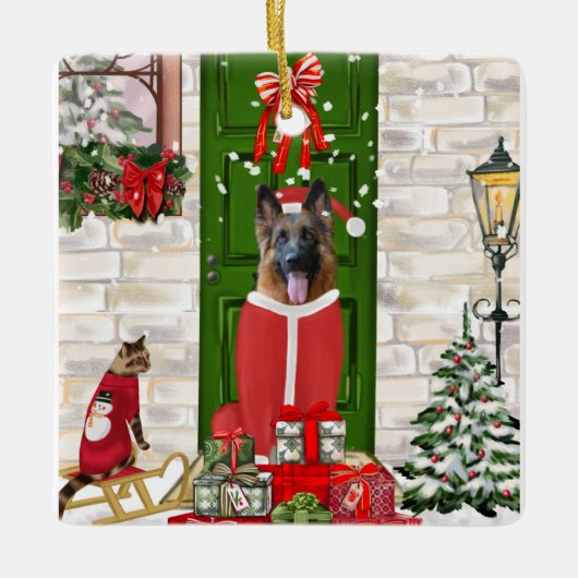 German Shepherd Dog Christmas Keramikornament (Vorderseite)