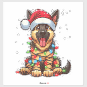 German Shepherd Dog Christmas Lights Weihnachtsman Aufkleber