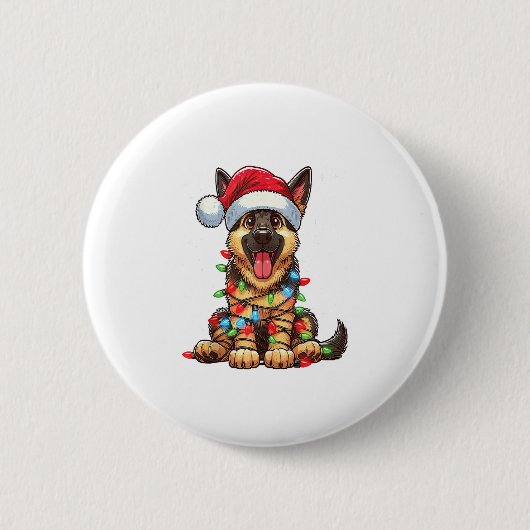 German Shepherd Dog Christmas Lights Weihnachtsman Button (Vorderseite)
