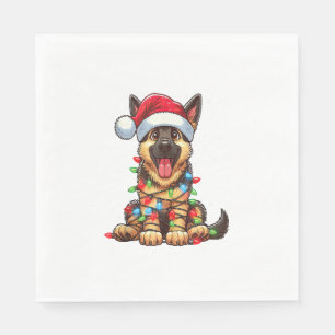 German Shepherd Dog Christmas Lights Weihnachtsman Serviette