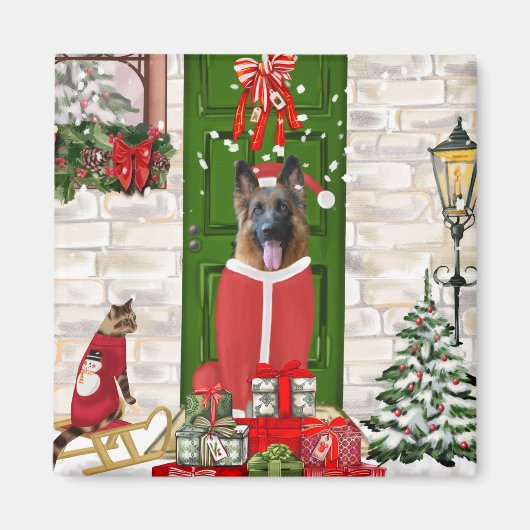 German Shepherd Dog Christmas Magnet (Vorne)