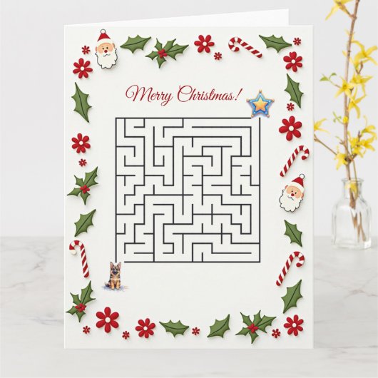 German Shepherd Dog Christmas Maze Puzzle Holiday Karte (Gelbe Blume)