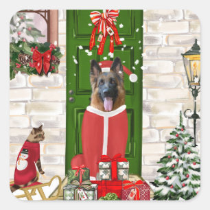 German Shepherd Dog Christmas Quadratischer Aufkleber