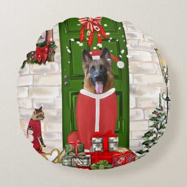German Shepherd Dog Christmas Rundes Kissen (Vorderseite)