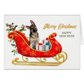 German Shepherd Dog Christmas Sleigh Card (Vorderseite (Horizontal))
