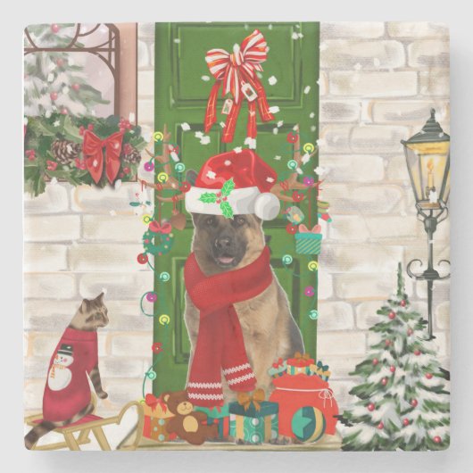 German Shepherd Dog Christmas Steinuntersetzer (Vorderseite)