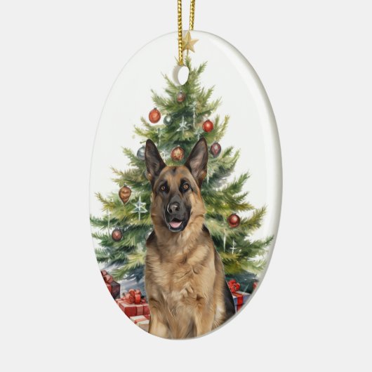 German Shepherd Dog Christmas Tree Keramik Ornament (Links)