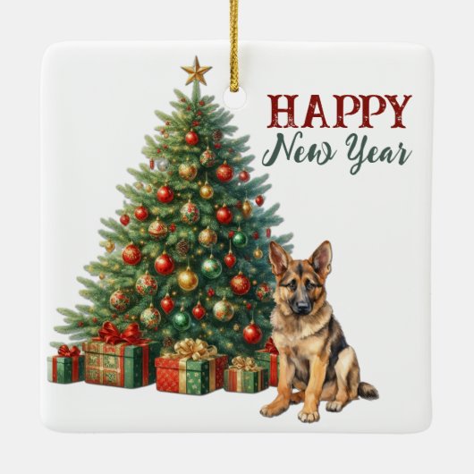 German Shepherd Dog Christmas Tree Keramikornament (Rückseite)