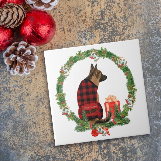 German Shepherd Dog Christmas Wreath Fliese