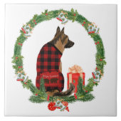 German Shepherd Dog Christmas Wreath Fliese (Vorderseite)