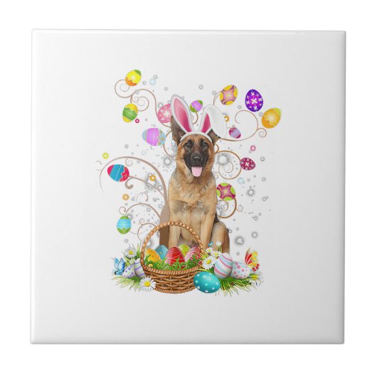German Shepherd Dog Easter Egg Hunting Basket East Fliese (Vorderseite)