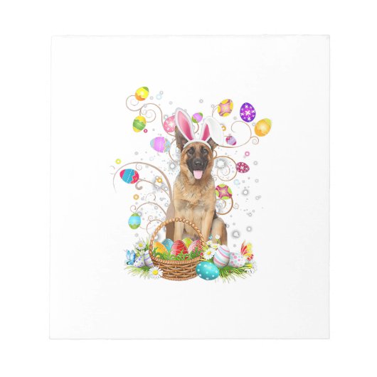 German Shepherd Dog Easter Egg Hunting Basket East Notizblock (Vorderseite)