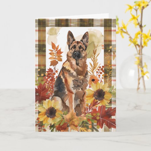 German Shepherd Dog Fall Erntedank Karte (Gelbe Blume)
