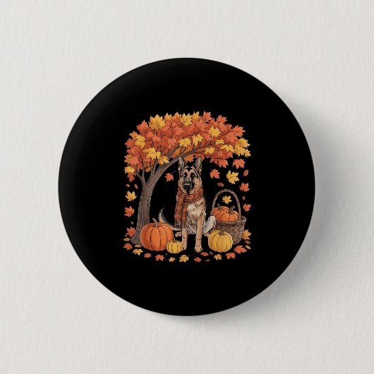 German Shepherd Dog Fall Scarf Pumpkin Autumn Than Button (Vorderseite)
